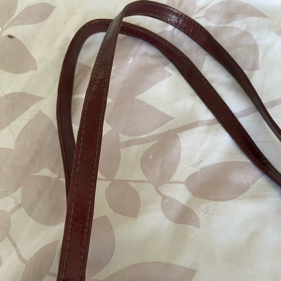 NWOT all leather shoulder bag. Orange w/deep red design - Picture 3 of 10